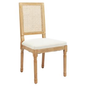 French Country Dining Chairs Set of 2, Solid Rubberwood Side Chairs with Cane Back, Upholstered Linen Seat & Carved Turned Legs for Dining Room, Kitch