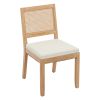 Farmhouse Rattan Dining Chairs Set of 2, Mid Century Modern Cane Back Kitchen Side Chairs, Natural Rubberwood Frame Upholstered Dining Chairs for Dini