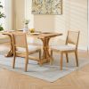 Farmhouse Rattan Dining Chairs Set of 2, Mid Century Modern Cane Back Kitchen Side Chairs, Natural Rubberwood Frame Upholstered Dining Chairs for Dini