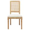 French Country Dining Chairs Set of 2, Solid Rubberwood Side Chairs with Cane Back, Upholstered Linen Seat & Carved Turned Legs for Dining Room, Kitch