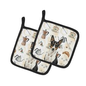 Black and White Basenji Coffee Bar Pair of Pot Holders Pair 7.5x7.5 Quilted Insulated Hot Pads Decorative Kitchen Gift Made in USA