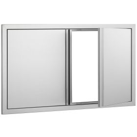 BBQ Access Door, 36W x 21H Inch Double Outdoor Kitchen Door, Stainless Steel Flush Mount Door, Wall Vertical Door with Recessed Handles