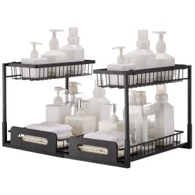 2 Tier Pull Out Cabinet Organizer(10.7"W x 14.2"D ), Under Sink Organizer and Storage, Slide Out Drawer Cabinet Organizer, Wire Basket Shelf