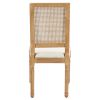 French Country Dining Chairs Set of 2, Solid Rubberwood Side Chairs with Cane Back, Upholstered Linen Seat & Carved Turned Legs for Dining Room, Kitch