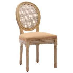 French Style Oval Rattan Back Dining Chairs Set of 2, Solid Wood Kitchen Side Chairs for Dining Room, Living Room & Restaurant (Option: Back1_Fabric_Tan)