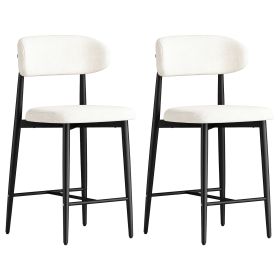 Set of 2 Modern Counter Height Bar Stools, Upholstered Linen Counter Stools with Curved Backrest Metal Legs for Kitchen Island (Option: 2Pcs_Black)