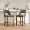 Cutout Back Counter Height Bar Stools Set of 2, Mid Century Chenille Upholstered Kitchen Island Stools with Solid Rubberwood Legs