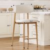 Set of 2 Modern Counter Height Bar Stools, Upholstered Linen Counter Stools with Curved Backrest Metal Legs for Kitchen Island