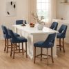 Cutout Back Counter Height Bar Stools Set of 2, Mid Century Chenille Upholstered Kitchen Island Stools with Solid Rubberwood Legs