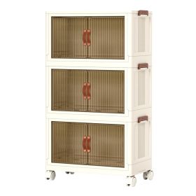 3Pcs Foldable Storage Bins with Lid Front Magnetic Door Collapsible Stackable Closet Organizer Containers with 4Pcs 360° Rotatable Wheels 8Pcs Small W (Option: 62CM)