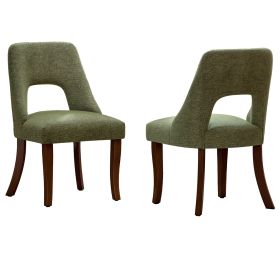Cutout Back Counter Height Bar Stools Set of 2, Mid Century Chenille Upholstered Kitchen Island Stools with Solid Rubberwood Legs (Option: GreenOLFC0070)