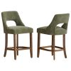 Cutout Back Counter Height Bar Stools Set of 2, Mid Century Chenille Upholstered Kitchen Island Stools with Solid Rubberwood Legs