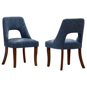 Cutout Back Counter Height Bar Stools Set of 2, Mid Century Chenille Upholstered Kitchen Island Stools with Solid Rubberwood Legs (Option: NavyOLFC0070)