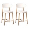 Set of 2 Modern Counter Height Bar Stools, Upholstered Linen Counter Stools with Curved Backrest Metal Legs for Kitchen Island