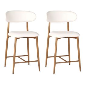 Set of 2 Modern Counter Height Bar Stools, Upholstered Linen Counter Stools with Curved Backrest Metal Legs for Kitchen Island (Option: 2Pcs_Wood)