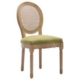 French Style Oval Rattan Back Dining Chairs Set of 2, Solid Wood Kitchen Side Chairs for Dining Room, Living Room & Restaurant (Option: Back1_Fabric_Green)