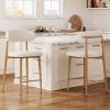 Set of 2 Modern Counter Height Bar Stools, Upholstered Linen Counter Stools with Curved Backrest Metal Legs for Kitchen Island