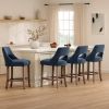 Cutout Back Counter Height Bar Stools Set of 2, Mid Century Chenille Upholstered Kitchen Island Stools with Solid Rubberwood Legs
