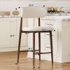 Set of 2 Modern Counter Height Bar Stools, Upholstered Linen Counter Stools with Curved Backrest Metal Legs for Kitchen Island