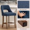 Cutout Back Counter Height Bar Stools Set of 2, Mid Century Chenille Upholstered Kitchen Island Stools with Solid Rubberwood Legs