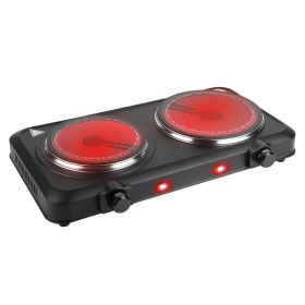 1800W Electric Infrared Dual Burner Portable Heating Hot Plate Stove Countertop RV Hotplate with 7.5” & 6.3” Glass Cooktop Stepless Temperature Adjust (Option: 5380)