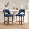 Cutout Back Counter Height Bar Stools Set of 2, Mid Century Chenille Upholstered Kitchen Island Stools with Solid Rubberwood Legs