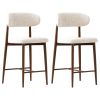 Set of 2 Modern Counter Height Bar Stools, Upholstered Linen Counter Stools with Curved Backrest Metal Legs for Kitchen Island