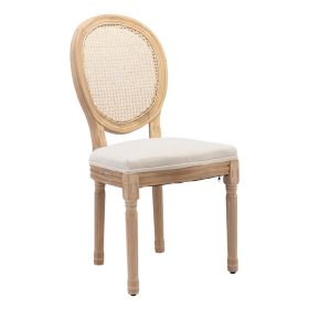 French Style Oval Rattan Back Dining Chairs Set of 2, Solid Wood Kitchen Side Chairs for Dining Room, Living Room & Restaurant (Option: Back1_Fabric_Beige)