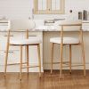 Set of 2 Modern Counter Height Bar Stools, Upholstered Linen Counter Stools with Curved Backrest Metal Legs for Kitchen Island