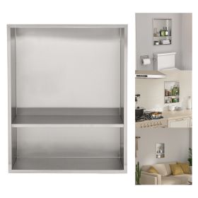 Brushed Stainless Steel Wall Shower Niche , Double Recessed Shower Shelf for Bathroom (Stytle: Stytle3, size: 17"x21")